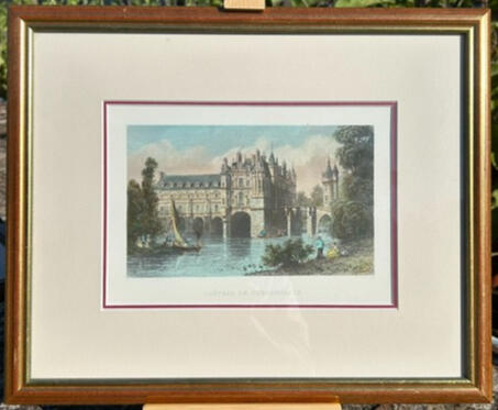 Lithographie XIX ème Siècle du Château de Chenonceaux et son encadrement
